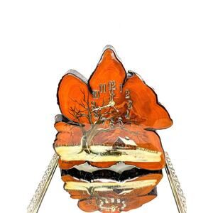 Vintage 1970’s Varnished Wood Slab Burl Edge Clock with Winter Snow Scene